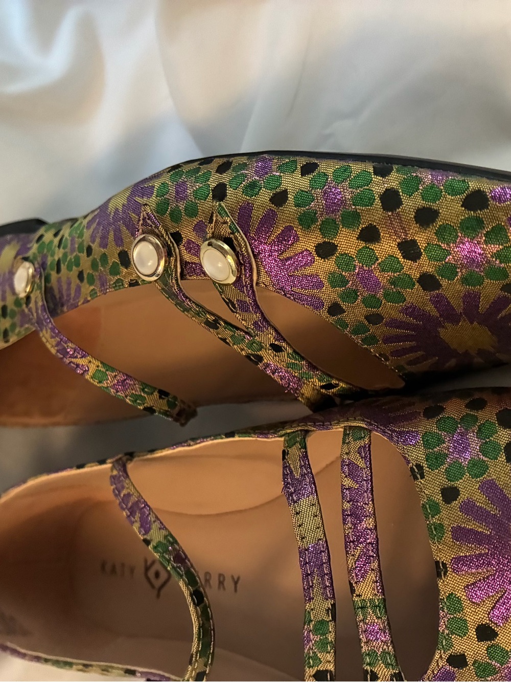 Katy Perry Collections Green and Purple Floral Double-Strap Mary Jane Flats - Picture 3 of 4